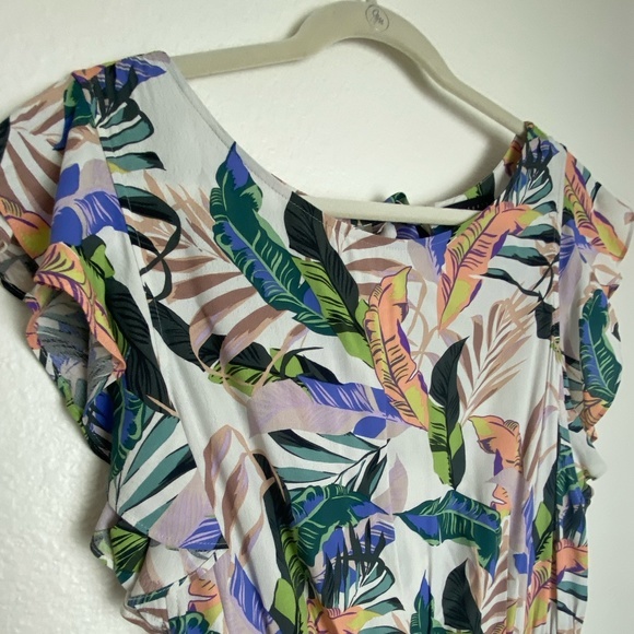 Sanctuary White Tropical Floral Ruffle Short Sleeve‎ Jumpsuit Wide Leg - Medium - Picture 6 of 15